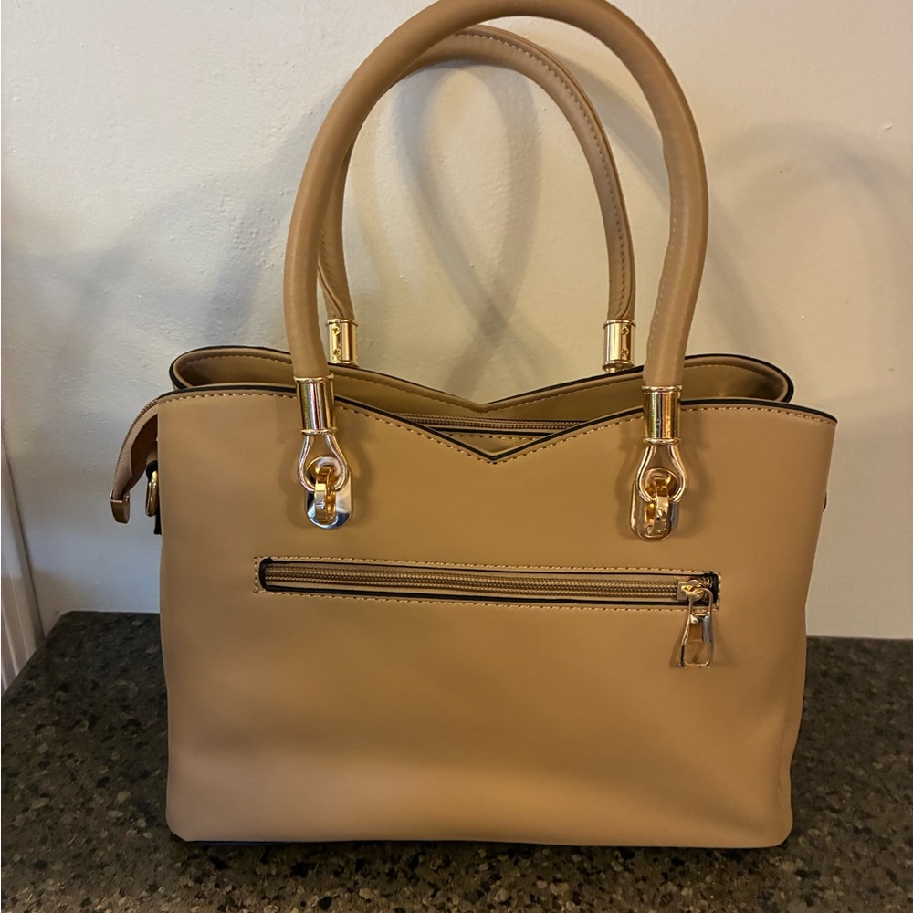 Chic Beige and Tan Satchel Bag - Picture 2 of 6
